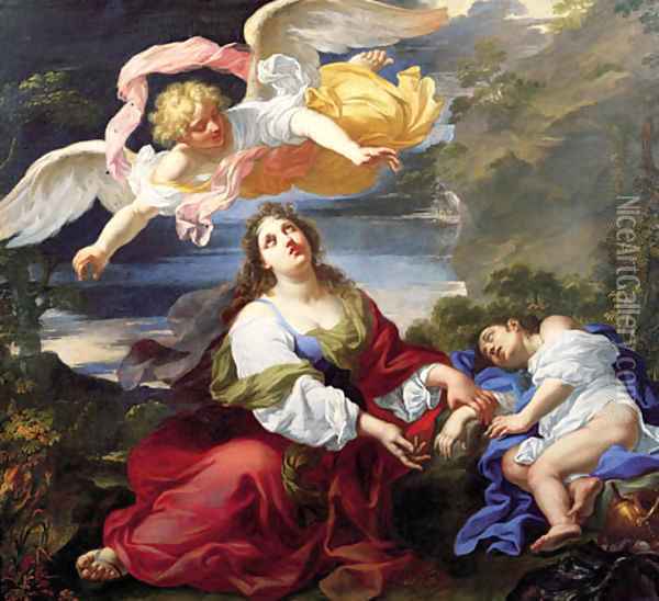 The Angel Appearing to Hagar and Ishmael in the Desert Oil Painting - Giuseppe Ghezzi