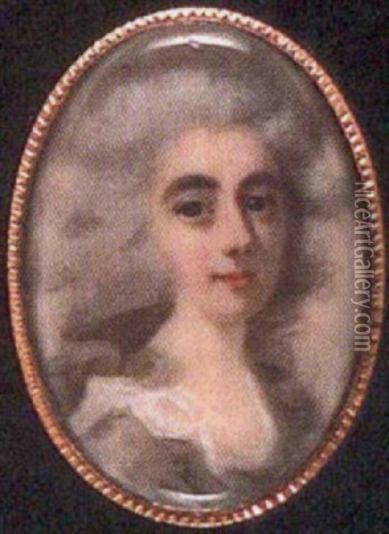 A Lady In Light Grey Dress With White Collar, Her Hair Worn Curled And Powdered Oil Painting - Joseph Daniel