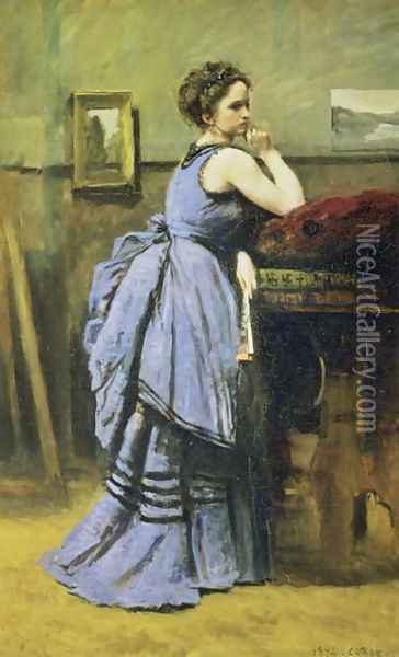 The Woman in Blue, 1874 Oil Painting - Jean-Baptiste-Camille Corot
