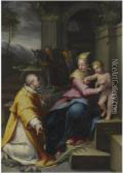 The Holy Family With Saint Stephen Oil Painting - Denys Fiammingo Calvaert
