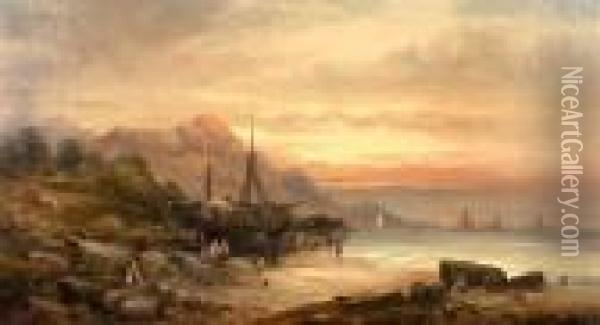Onthe Beach Oil Painting - William A. Thornley Or Thornber