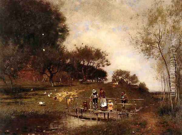 On the Bridge Oil Painting - Alfred Cornelius Howland