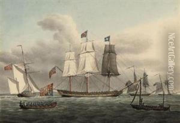 King George Iv Being Rowed Out To Board The Royal Yacht Oil Painting - William Innes Pocock