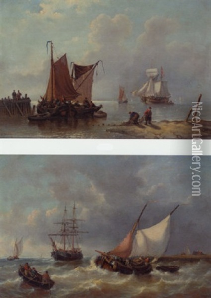 Shipping In A Calm Oil Painting - George Willem Opdenhoff