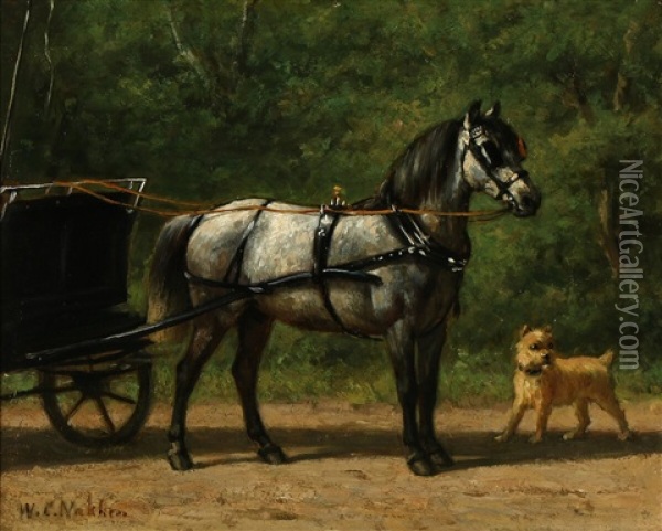 Small Dog Near A Horse-drawn Carriage Oil Painting - Willem Carel Nakken