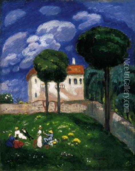 Villa Garden In Rome, About 1904 Oil Painting - Bela Ivanyi Grunwald