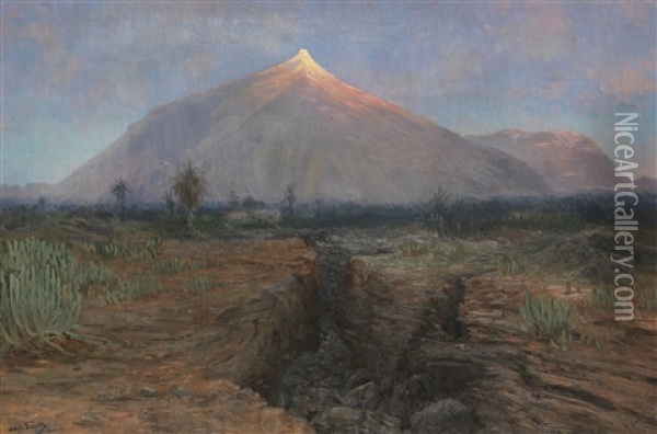 El Pico De Teide, Tenerife Oil Painting - Hans (Johannes) Bohrdt