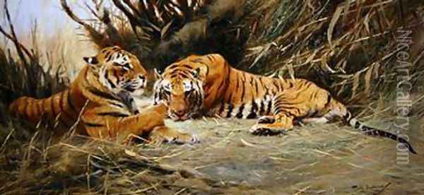 Siberian Tigers Oil Painting - Wilhelm Kuhnert
