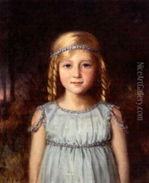 Girl In A Blue Dress Oil Painting - Ernest Moore