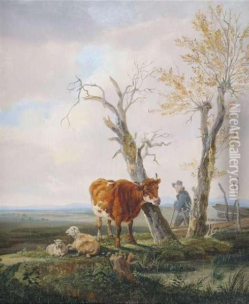 Weite Landschaft Mit Hirte Und Vieh Oil Painting - Max Joseph Wagenbauer