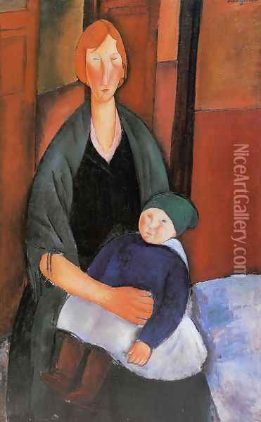 Seated Woman With Child Oil Painting - Amedeo Modigliani