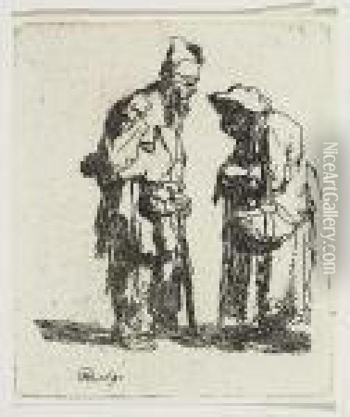 Beggar Man And Beggar Woman Conversing<</b> Oil Painting - Rembrandt Van Rijn
