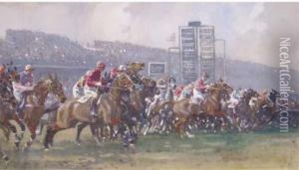 At The Start, The Grand National Oil Painting - Gilbert Holiday