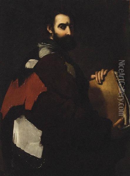 A Philosopher, Three-quarter-length, Holding A Book Oil Painting - Jusepe de Ribera