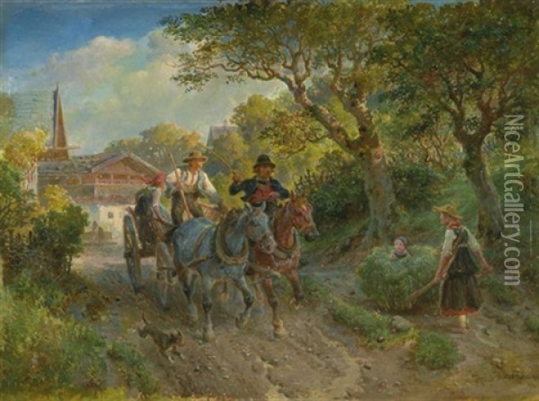 Im Galopp Zur Feldarbeit Oil Painting - Hermann Kauffmann the Elder