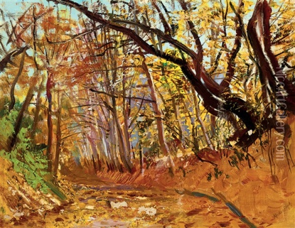 Sunlit Autumn Forest Oil Painting - Laszlo Mednyanszky