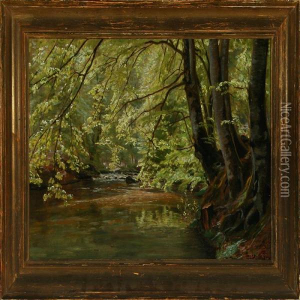 Stream Through A Spring Forest Oil Painting - Christian Zacho
