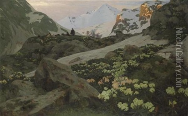 Kaukasische Berglandschaft Oil Painting - Anton Ivanovitch Kandauroff