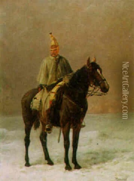 A Mounted Cavalry Officer Oil Painting - Louis Charles Bombled