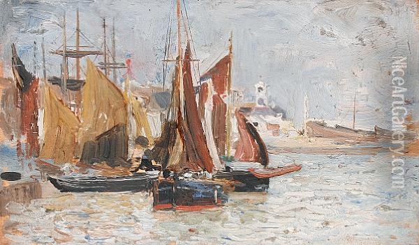 Three Views Of Ramsgate Harbour And Beach Oil Painting - John Robertson Reid