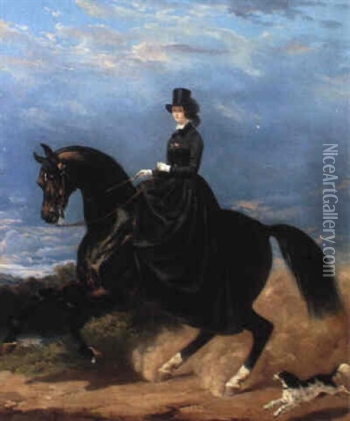 An Elegant Lady Riding A Horse Oil Painting - Henri d'Ainecy Montpezat