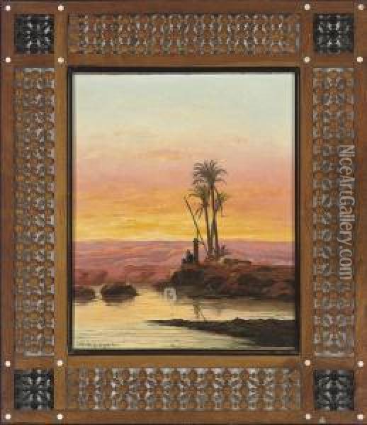 Dusk On The Nile Oil Painting - Antonio, Cavaliero Scognamiglio