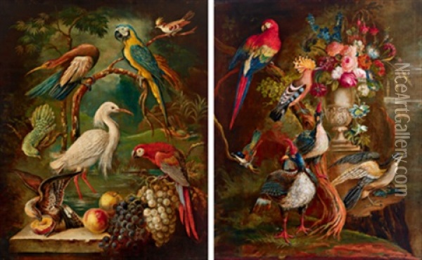 Stillleben Mit Exotischen Vogeln (+ Stilleben Von Einem Blumenarrangement Beziehungsweise Fruchten; Pair) Oil Painting - Jakob Bogdani