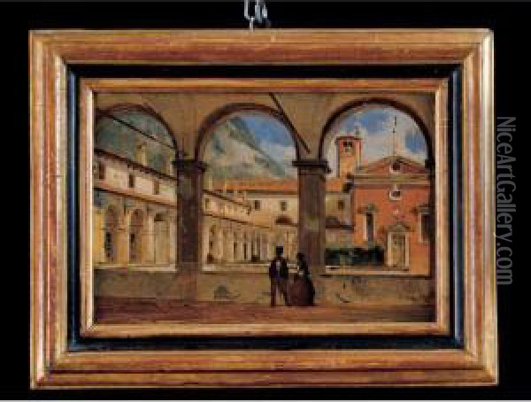 Figure In Un Chiostro Oil Painting - Ippolito Caffi