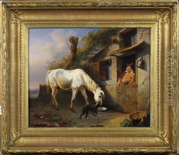 Le Cheval Blanc Oil Painting - Charles Philogene Tschaggeny