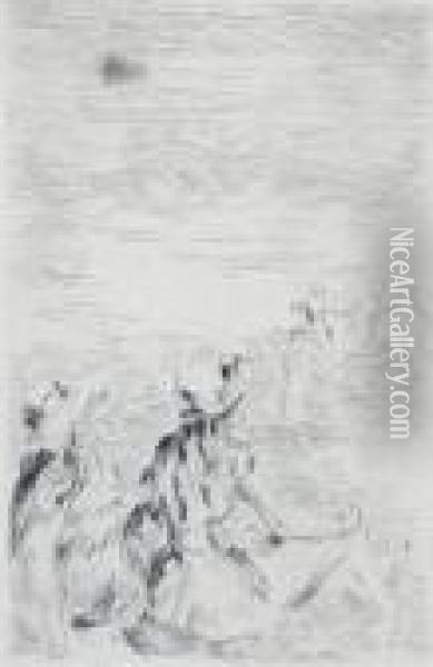 Sur La Plage; Le Chapeau Epingle Oil Painting - Pierre Auguste Renoir