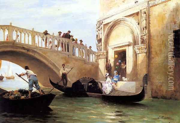 Le Depart pour la Promenade a Venise Oil Painting - Louis Claude Mouchot
