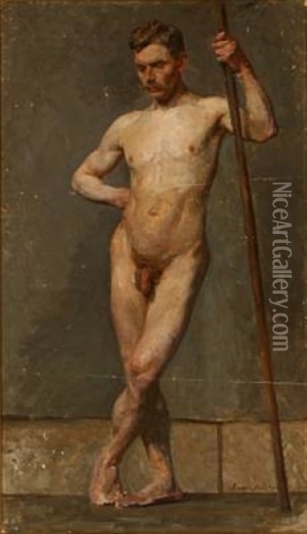 A Male Nude (study) Oil Painting - Louis Nielsen
