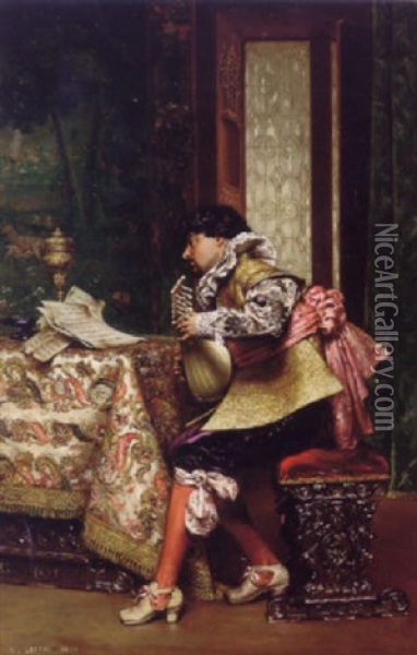 The Lute Player Oil Painting - Adolphe Alexandre Lesrel