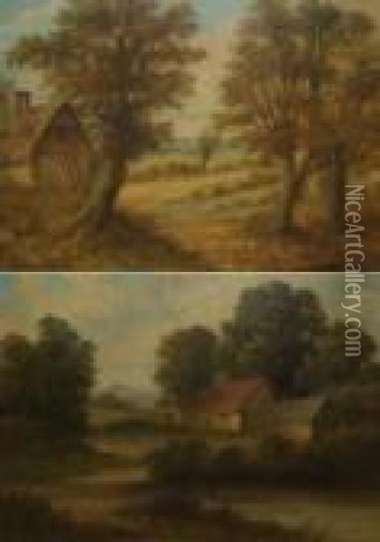 Suffolk Landscapes With Cottages Oil Painting - Christopher Mark Maskell