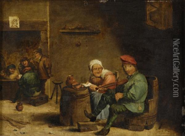 Stubeninterieur Mit Musizierenden Bauern. Oil Painting - David The Elder Teniers