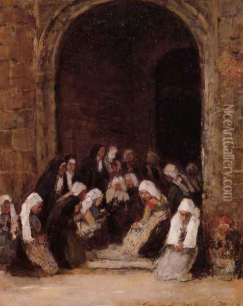 Leaving Mass in Brittany Oil Painting - Eugene Boudin