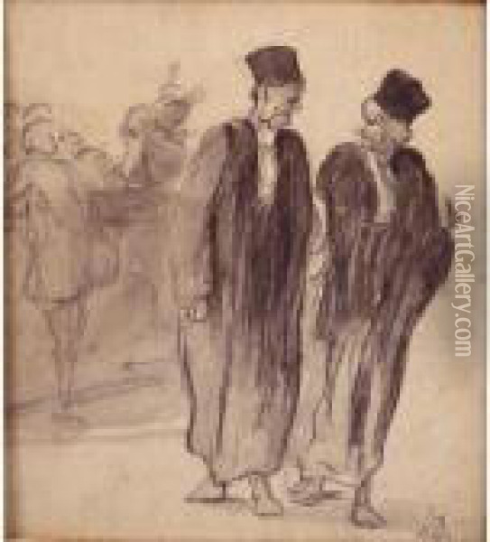 Deux Avocats Enconversation Oil Painting - Honore Daumier