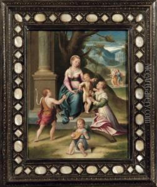 Madonna Bimbo San Giovannino E Santa Caterina Oil Painting - Luca Longhi