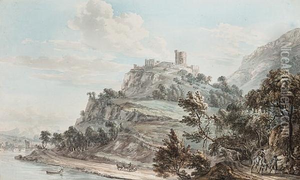 A River Landscape With A Castle Beyond Oil Painting - Paul Sandby