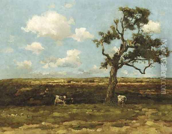 De eik cows by an oak tree in a landscape Oil Painting - Willem de Zwart