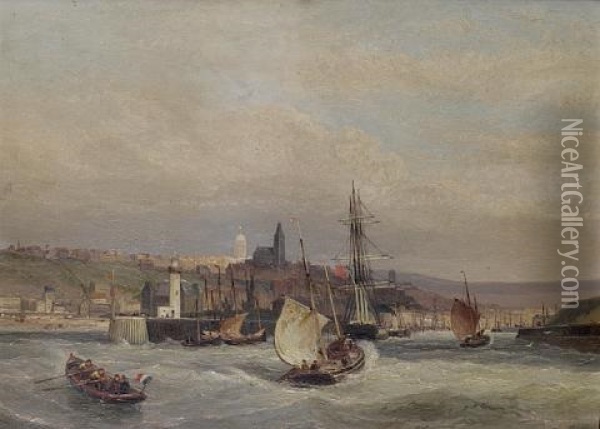 Entrance To The Harbor Of Boulogne (+ Rotterdam; Pair) Oil Painting - Cornelis Christiaan Dommelshuizen