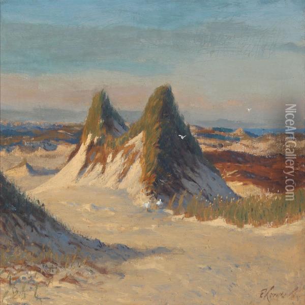 Seaside From Sylt With Dunes And View Over The Sea Oil Painting - Frans Korwan