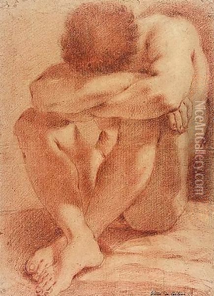 Male nude seated Oil Painting - Domenico Maria Canuti