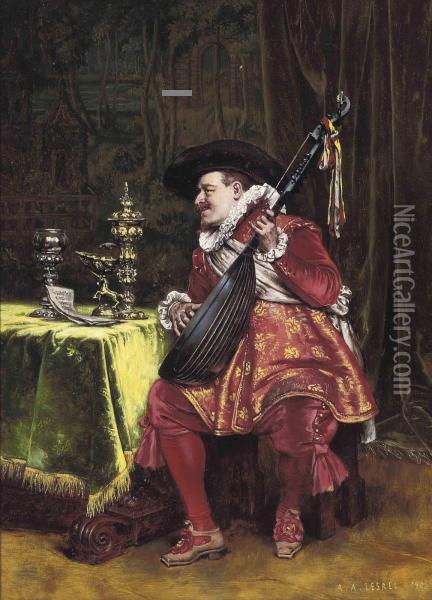 The Mandolin Serenade Oil Painting - Adolphe-Alexandre Lesrel