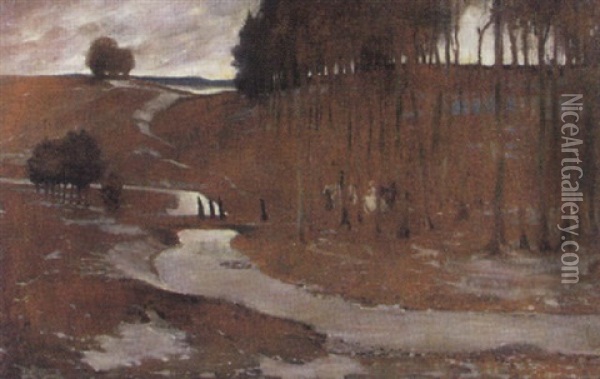 Winterlandschaft Mit Figuren Und Reitern Oil Painting - Rudolf Loew