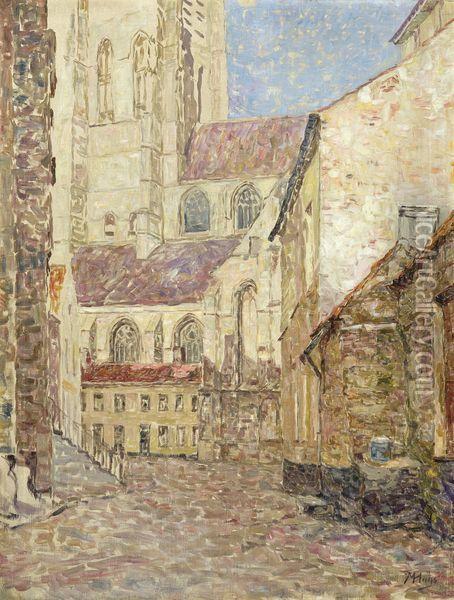 Vue D'une Ville Avec Eglise Gothique En Flandre Oil Painting - Modest Huys