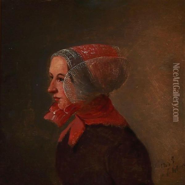 Portrait Of A Girl In A Folk Costume Oil Painting - Christian Andreas Schleisner