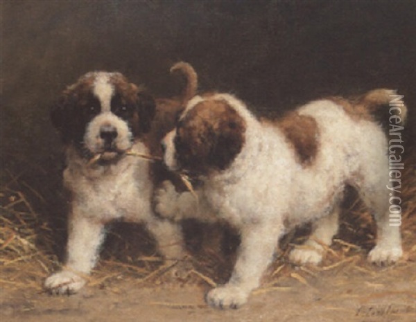 St. Bernard Puppies Oil Painting - Otto Eerelman