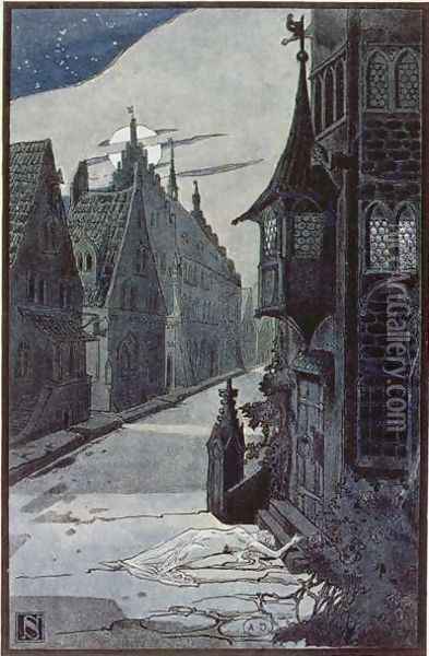 The Plague of Guebwiller in 1348, from The Legends of Alsace by Georges Spetz, 1905 Oil Painting - Leon Schnug