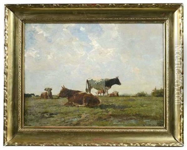 Kuhe Auf Der Weide Oil Painting - Victor Weishaupt